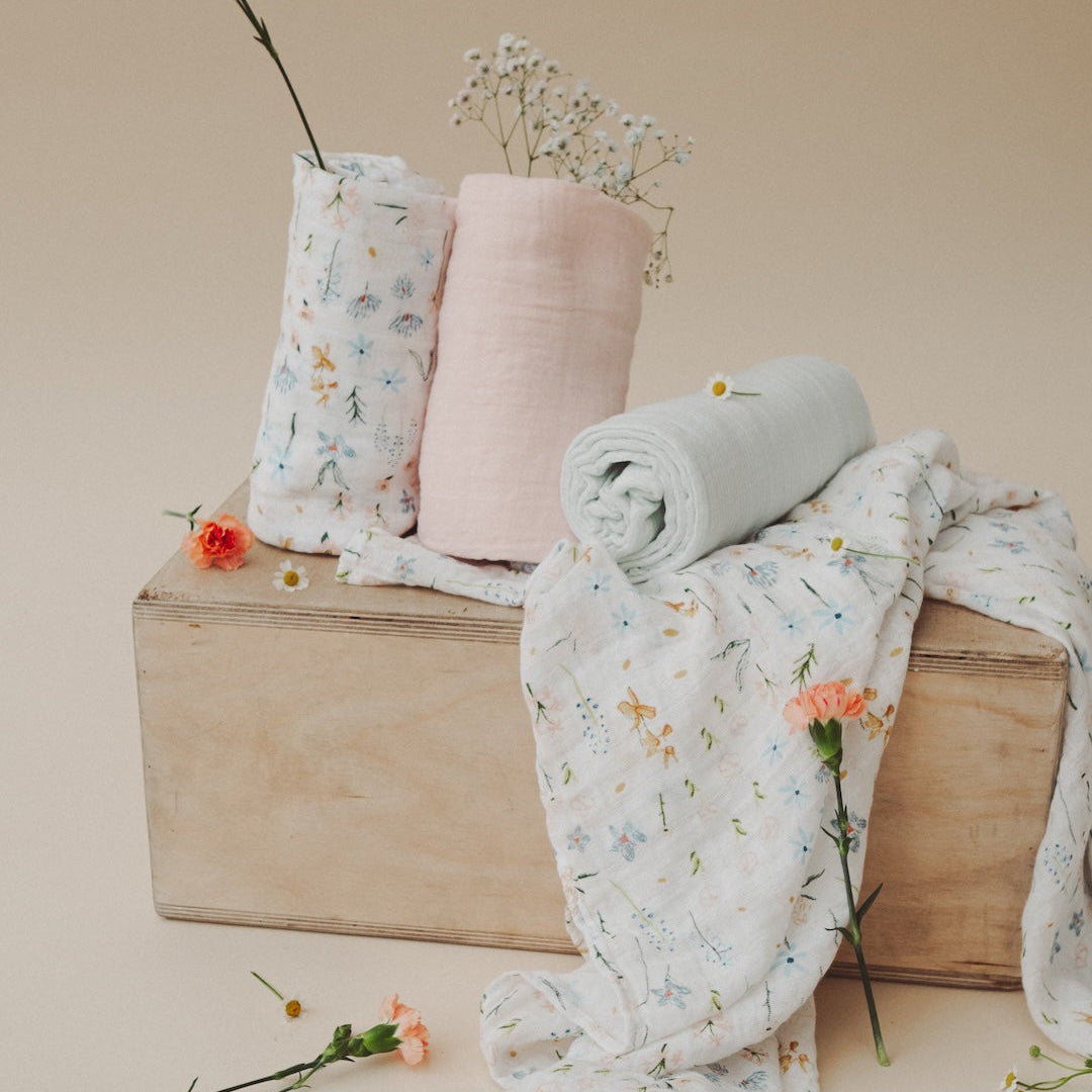 Cotton Muslin Swaddle Blanket 3 Pack - Pastel Petals