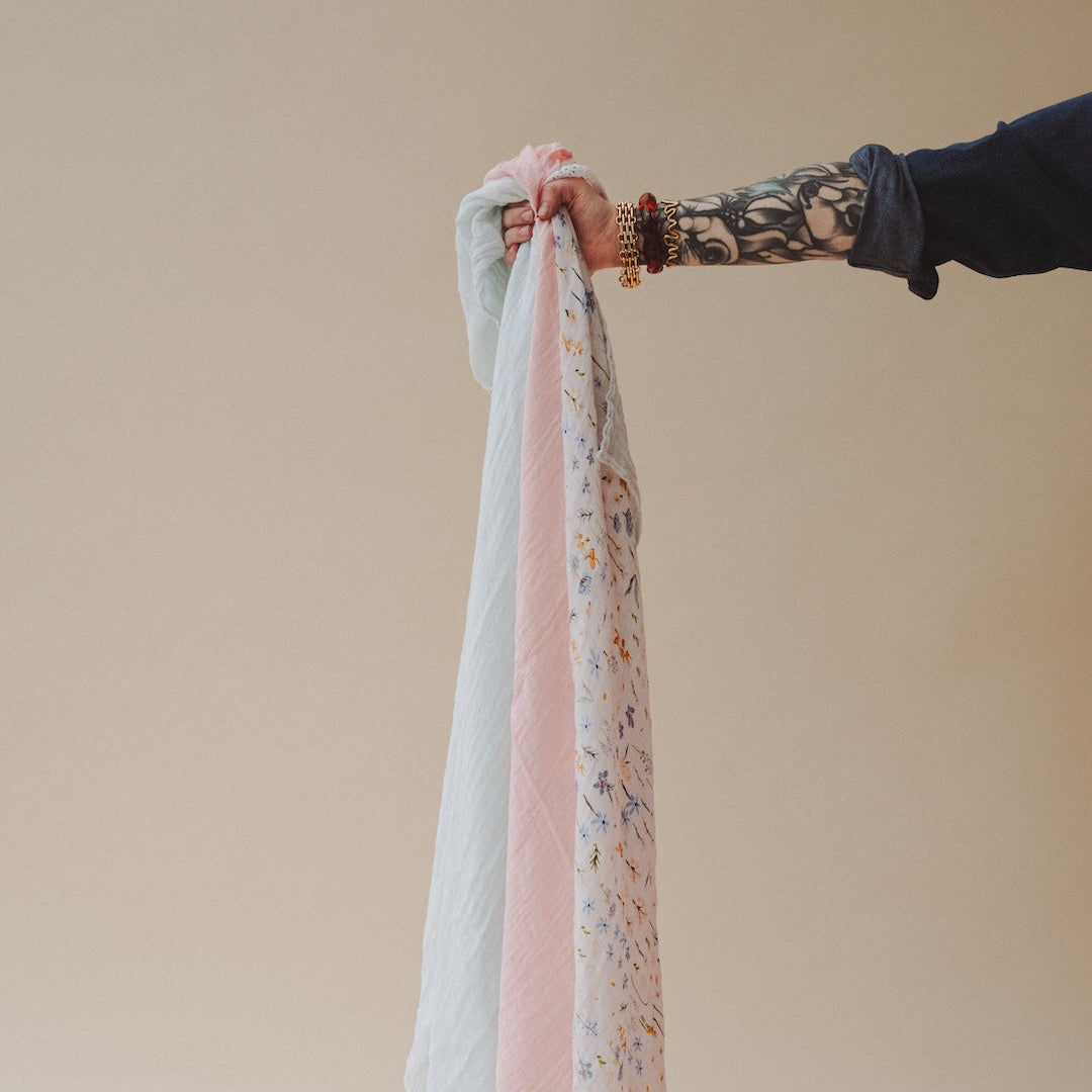 Cotton Muslin Swaddle Blanket 3 Pack - Pastel Petals